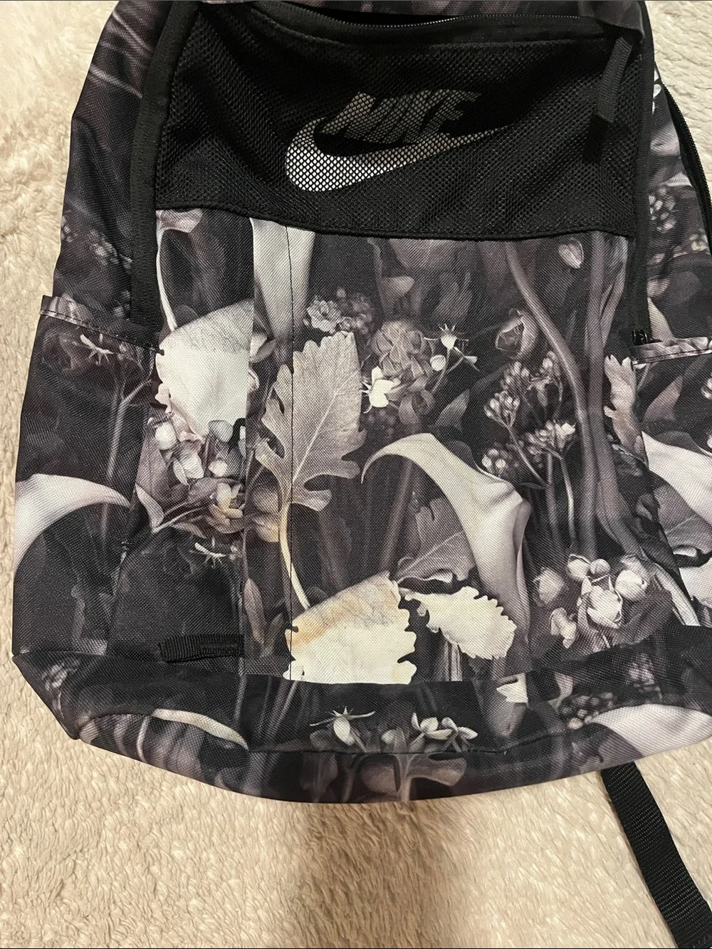 Nike Floral Print Backpack - Black and Purple Tones